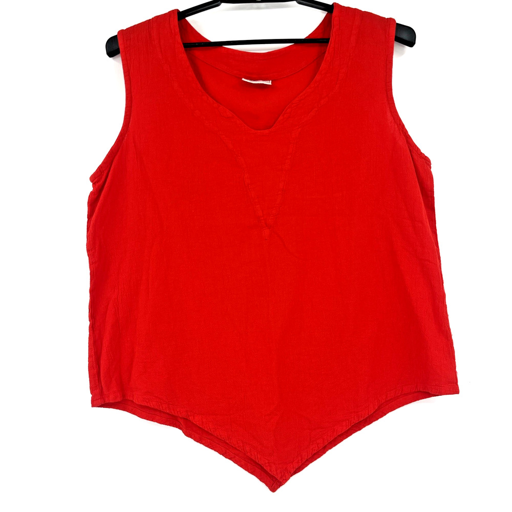 Cottonways Gauzy Tank top size 3X Red Asymmetric Hanky Lagenlook Boho Oversize